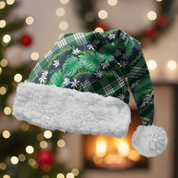 Polynesian Monstera Tiare Floral Christmas Santa Hat Forest Green Tropical Plaid LT01 With Fur Green - Polynesian Pride
