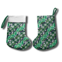 Polynesian Monstera Tiare Floral Christmas Stocking Forest Green Tropical Plaid - Polynesian Pride