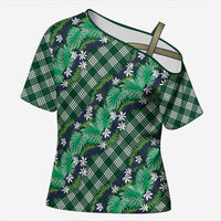 Polynesian Monstera Tiare Floral Cross Shoulder Shirt Forest Green Tropical Plaid LT01 Female Green - Polynesian Pride