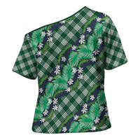 Polynesian Monstera Tiare Floral Cross Shoulder Shirt Forest Green Tropical Plaid LT01 - Polynesian Pride