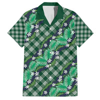 Polynesian Monstera Tiare Floral Family Matching Long Sleeve Bodycon Dress and Hawaiian Shirt Forest Green Tropical Plaid - Polynesian Pride