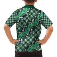 Polynesian Monstera Tiare Floral Family Matching Off Shoulder Short Dress and Hawaiian Shirt Forest Green Tropical Plaid - Polynesian Pride