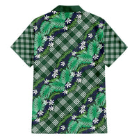 Polynesian Monstera Tiare Floral Family Matching Off Shoulder Short Dress and Hawaiian Shirt Forest Green Tropical Plaid - Polynesian Pride