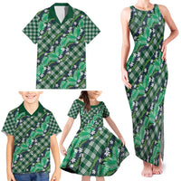 Polynesian Monstera Tiare Floral Family Matching Tank Maxi Dress and Hawaiian Shirt Forest Green Tropical Plaid - Polynesian Pride