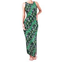 Polynesian Monstera Tiare Floral Family Matching Tank Maxi Dress and Hawaiian Shirt Forest Green Tropical Plaid - Polynesian Pride