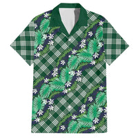 Polynesian Monstera Tiare Floral Hawaiian Shirt Forest Green Tropical Plaid - Polynesian Pride