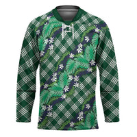 Polynesian Monstera Tiare Floral Hockey Jersey Forest Green Tropical Plaid LT01 Unisex Green - Polynesian Pride