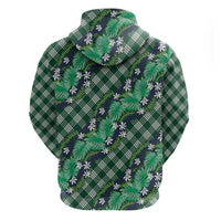 Polynesian Monstera Tiare Floral Hoodie Forest Green Tropical Plaid - Polynesian Pride
