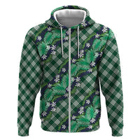Polynesian Monstera Tiare Floral Hoodie Forest Green Tropical Plaid - Polynesian Pride
