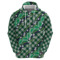 Polynesian Monstera Tiare Floral Hoodie Forest Green Tropical Plaid - Polynesian Pride