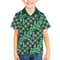 Polynesian Monstera Tiare Floral Kid Hawaiian Shirt Forest Green Tropical Plaid LT01 Kid Green - Polynesian Pride