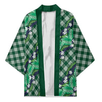 Polynesian Monstera Tiare Floral Kimono Forest Green Tropical Plaid LT01 Unisex Green - Polynesian Pride
