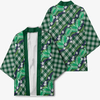 Polynesian Monstera Tiare Floral Kimono Forest Green Tropical Plaid LT01 - Polynesian Pride