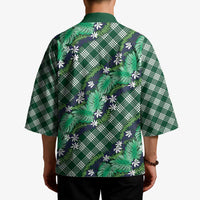 Polynesian Monstera Tiare Floral Kimono Forest Green Tropical Plaid LT01 - Polynesian Pride