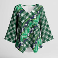 Polynesian Monstera Tiare Floral Kimono Sleeve Blouse Forest Green Tropical Plaid LT01 Female Green - Polynesian Pride