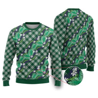 Polynesian Monstera Tiare Floral Ugly Christmas Sweater Forest Green Tropical Plaid - Polynesian Pride