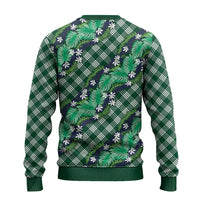 Polynesian Monstera Tiare Floral Ugly Christmas Sweater Forest Green Tropical Plaid - Polynesian Pride
