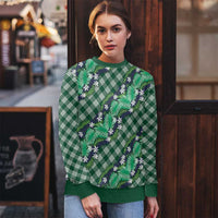 Polynesian Monstera Tiare Floral Ugly Christmas Sweater Forest Green Tropical Plaid - Polynesian Pride