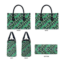 Polynesian Monstera Tiare Floral Leather Bag Forest Green Tropical Plaid - Polynesian Pride
