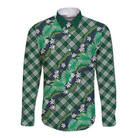 Polynesian Monstera Tiare Floral Long Sleeve Button Shirt Forest Green Tropical Plaid LT01 Unisex Green - Polynesian Pride