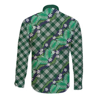 Polynesian Monstera Tiare Floral Long Sleeve Button Shirt Forest Green Tropical Plaid LT01 - Polynesian Pride