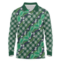 Polynesian Monstera Tiare Floral Long Sleeve Polo Shirt Forest Green Tropical Plaid LT01 Green - Polynesian Pride