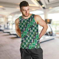 Polynesian Monstera Tiare Floral Men Tank Top Forest Green Tropical Plaid LT01 Green - Polynesian Pride