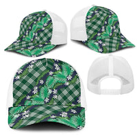 Polynesian Monstera Tiare Floral Mesh Trucker Cap Forest Green Tropical Plaid LT01 - Polynesian Pride