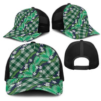 Polynesian Monstera Tiare Floral Mesh Trucker Cap Forest Green Tropical Plaid LT01 - Polynesian Pride