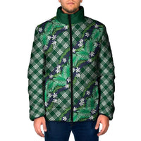 Polynesian Monstera Tiare Floral Padded Jacket Forest Green Tropical Plaid LT01 Men Green - Polynesian Pride