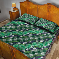 Polynesian Monstera Tiare Floral Quilt Bed Set Forest Green Tropical Plaid - Polynesian Pride
