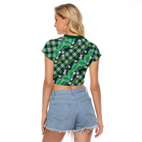 Polynesian Monstera Tiare Floral Raglan Cropped T Shirt Forest Green Tropical Plaid LT01 - Polynesian Pride