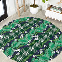 Polynesian Monstera Tiare Floral Round Carpet Forest Green Tropical Plaid - Polynesian Pride