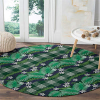 Polynesian Monstera Tiare Floral Round Carpet Forest Green Tropical Plaid - Polynesian Pride