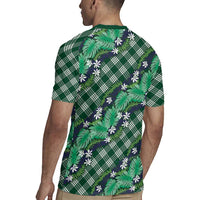 Polynesian Monstera Tiare Floral Rugby Jersey Forest Green Tropical Plaid - Polynesian Pride