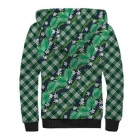 Polynesian Monstera Tiare Floral Sherpa Hoodie Forest Green Tropical Plaid - Polynesian Pride