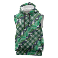 Polynesian Monstera Tiare Floral Sleeveless Hoodie Forest Green Tropical Plaid LT01 Green - Polynesian Pride