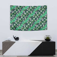 Polynesian Monstera Tiare Floral Tapestry Forest Green Tropical Plaid - Polynesian Pride