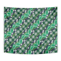 Polynesian Monstera Tiare Floral Tapestry Forest Green Tropical Plaid - Polynesian Pride