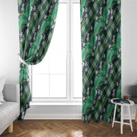 Polynesian Monstera Tiare Floral Window Curtain Forest Green Tropical Plaid - Polynesian Pride