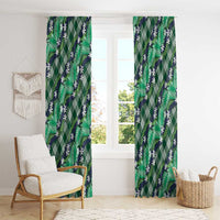 Polynesian Monstera Tiare Floral Window Curtain Forest Green Tropical Plaid - Polynesian Pride