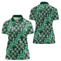 Polynesian Monstera Tiare Floral Women Polo Shirt Forest Green Tropical Plaid LT01 - Polynesian Pride