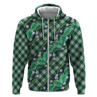 Polynesian Monstera Tiare Floral Zip Hoodie Forest Green Tropical Plaid LT01 Zip Hoodie Green - Polynesian Pride
