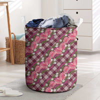 Polynesian Monstera Tiare Floral Laundry Basket Fuchsia Tropical Plaid LT01 Pink - Polynesian Pride