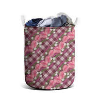 Polynesian Monstera Tiare Floral Laundry Basket Fuchsia Tropical Plaid LT01 - Polynesian Pride