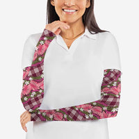 Polynesian Monstera Tiare Floral Arm Sleeves Fuchsia Tropical Plaid LT01 - Polynesian Pride