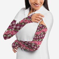Polynesian Monstera Tiare Floral Arm Sleeves Fuchsia Tropical Plaid LT01 - Polynesian Pride