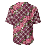 Polynesian Monstera Tiare Floral Baseball Jersey Fuchsia Tropical Plaid LT01 - Polynesian Pride