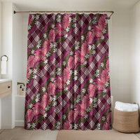 Polynesian Monstera Tiare Floral Bathroom Set Fuchsia Tropical Plaid - Polynesian Pride