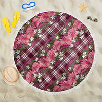 Polynesian Monstera Tiare Floral Beach Blanket Fuchsia Tropical Plaid - Polynesian Pride